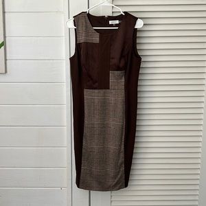 CALVIN Klein color patch dress brown multi texture fabricSz 10 Faux suede lined